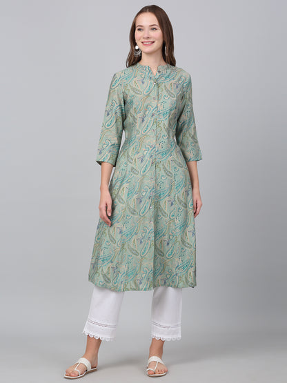 Women's Green Paisley Printed Casual Kurti