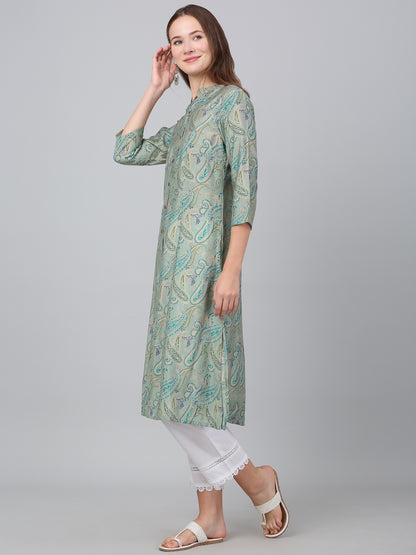 Women's Green Paisley Printed Casual Kurti