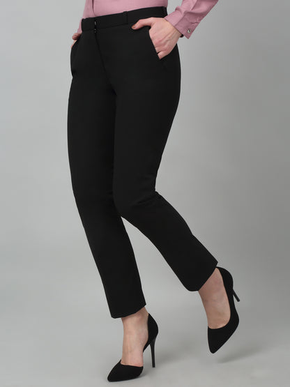 Women's Formal Flat Front Black Full length Mid rise Trousers