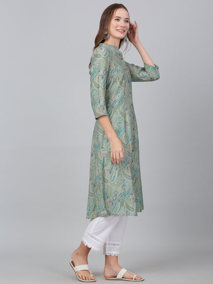 Women's Green Paisley Printed Casual Kurti