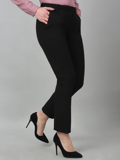 Women's Formal Flat Front Black Full length Mid rise Trousers