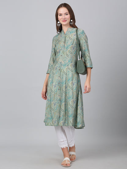 Women's Green Paisley Printed Casual Kurti