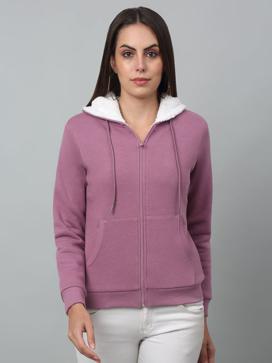 Women's Casual  Purple Regular Full Sleeve Zipthru Hoodie Sweatshirt