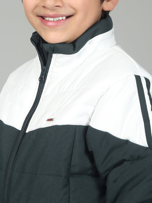 Boys Green Mock Neck Color Block Full Sleeves Casual Jacket