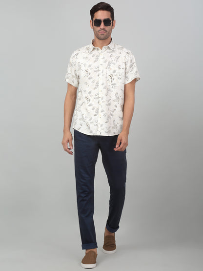 Men's Cream Casual Floral Print Half sleeve Shirt