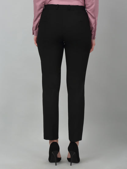 Women's Formal Flat Front Black Full length Mid rise Trousers