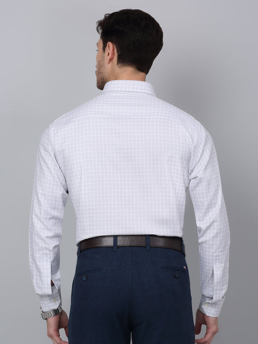 Men's Grey  Formal Small Checks Full Sleeve Shirt
