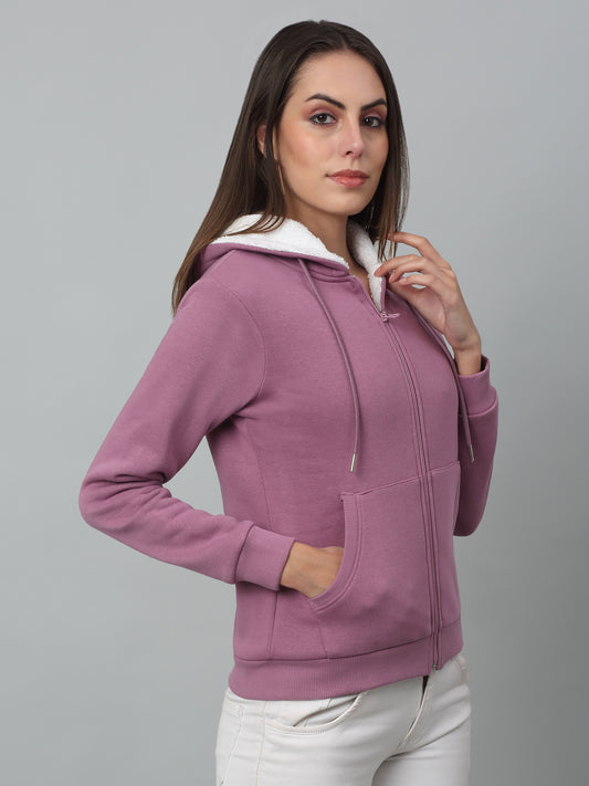 Women's Casual  Purple Regular Full Sleeve Zipthru Hoodie Sweatshirt