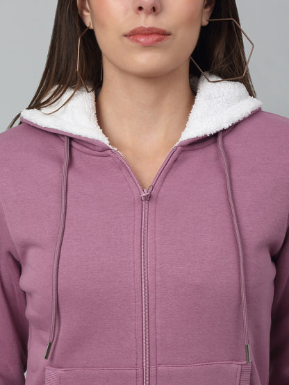 Women's Casual  Purple Regular Full Sleeve Zipthru Hoodie Sweatshirt