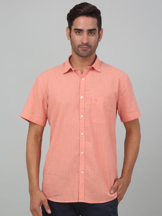 Casual Shirt for Men | Breathable & Soft with Color Fastness Regular Fit Spread Collar Neck Cotton Fabric Striped Pattern