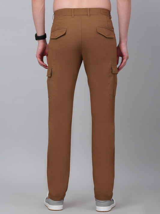Men's Khaki Solid Full Length Stretchable Cargo
