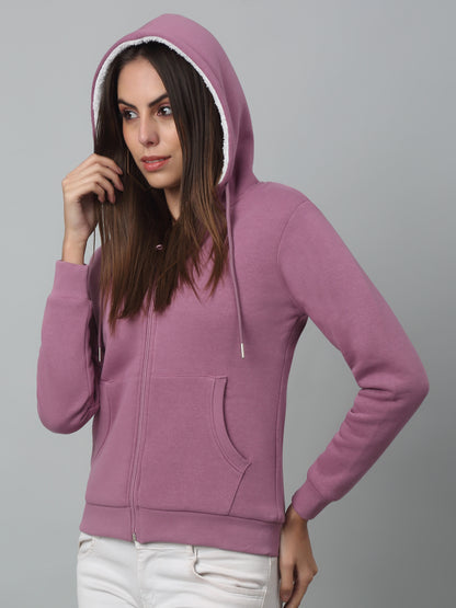 Women's Casual  Purple Regular Full Sleeve Zipthru Hoodie Sweatshirt