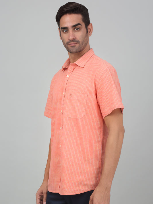 Casual Shirt for Men | Breathable & Soft with Color Fastness Regular Fit Spread Collar Neck Cotton Fabric Striped Pattern
