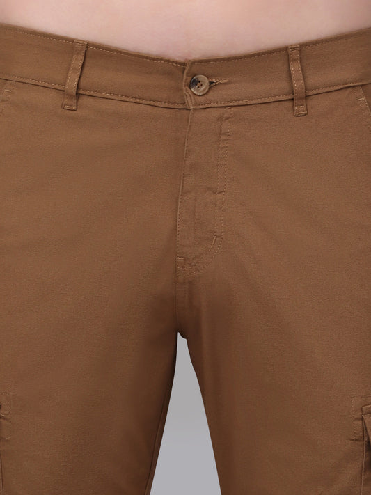 Men's Khaki Solid Full Length Stretchable Cargo