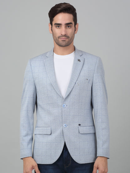 Cantabil Men Blue Checkered Notch Lapel Casual Blazer