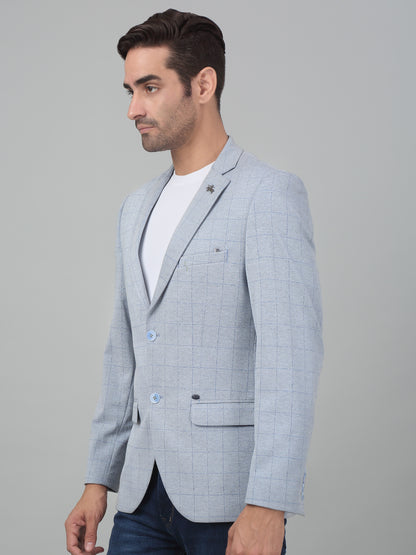 Cantabil Men Blue Checkered Notch Lapel Casual Blazer