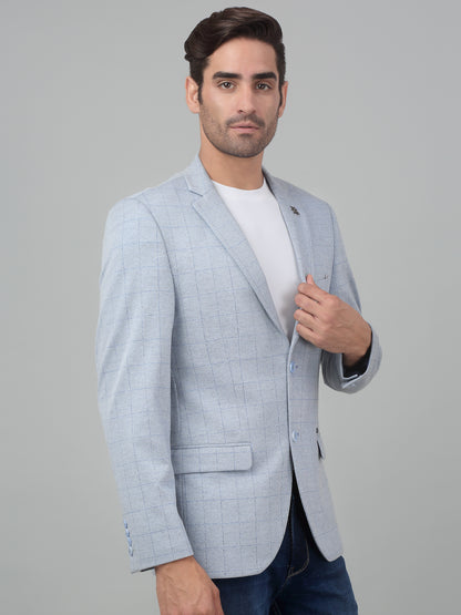 Cantabil Men Blue Checkered Notch Lapel Casual Blazer