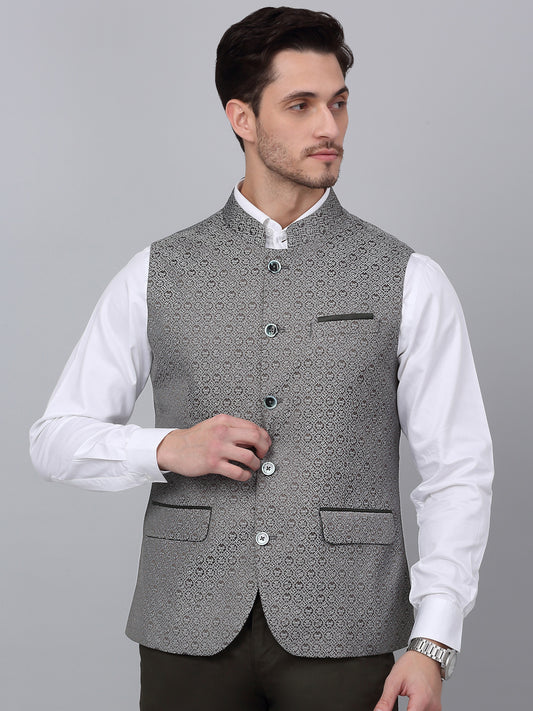 Men's Green Self Design Party Wear Waistcoat