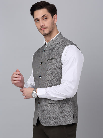 Men's Green Self Design Party Wear Waistcoat