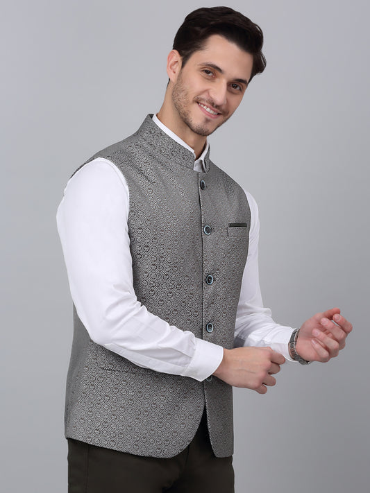 Men's Green Self Design Party Wear Waistcoat