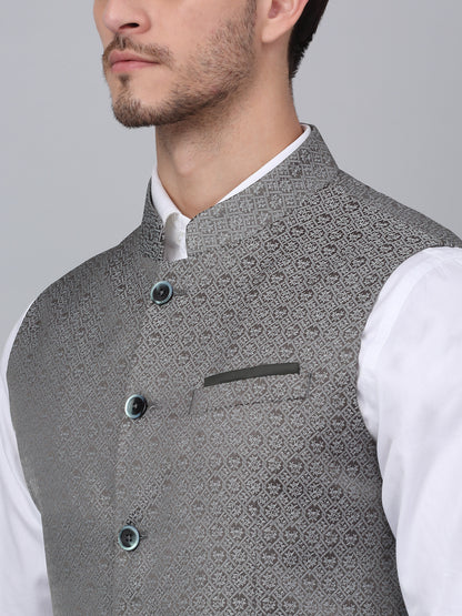 Men's Green Self Design Party Wear Waistcoat