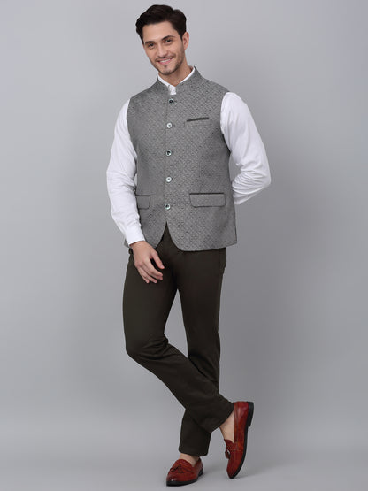 Men's Green Self Design Party Wear Waistcoat