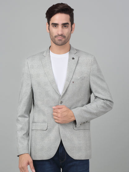 Cantabil Men Light Grey Checkered Notch Lapel Casual Blazer