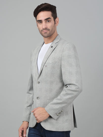 Cantabil Men Light Grey Checkered Notch Lapel Casual Blazer