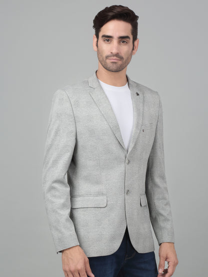 Cantabil Men Light Grey Checkered Notch Lapel Casual Blazer