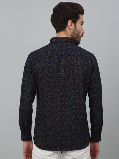 Men's Navy Blue Casual Floral Print Full Sleeve Shirt