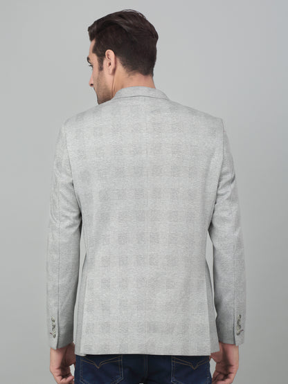 Cantabil Men Light Grey Checkered Notch Lapel Casual Blazer