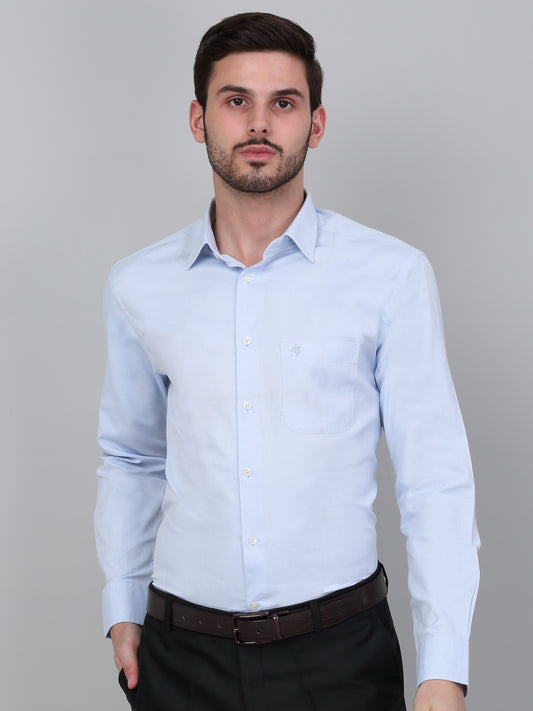 Men's Sky Blue Regular Fit Solid Full Sleeve Formal Shirt