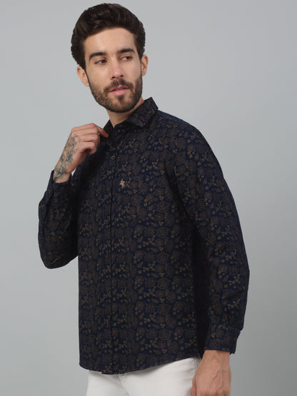 Men's Navy Blue Casual Floral Print Full Sleeve Shirt