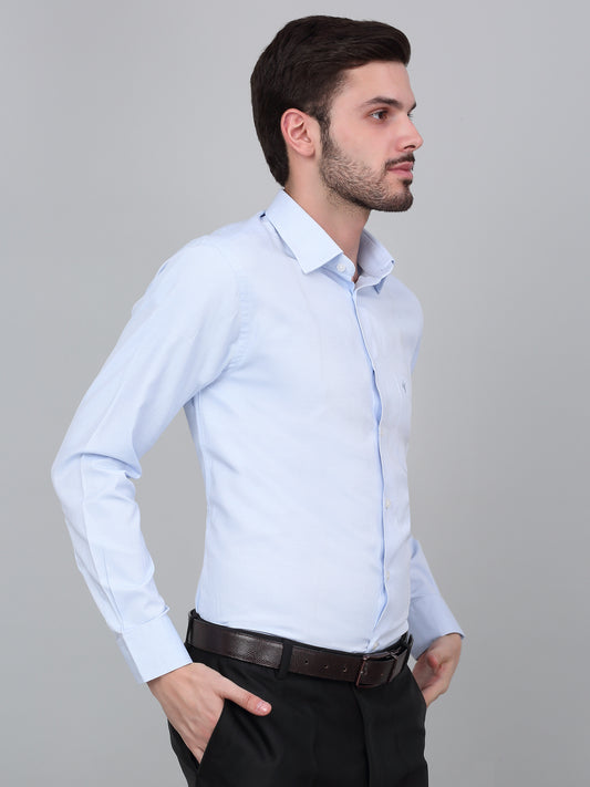 Men's Sky Blue Regular Fit Solid Full Sleeve Formal Shirt