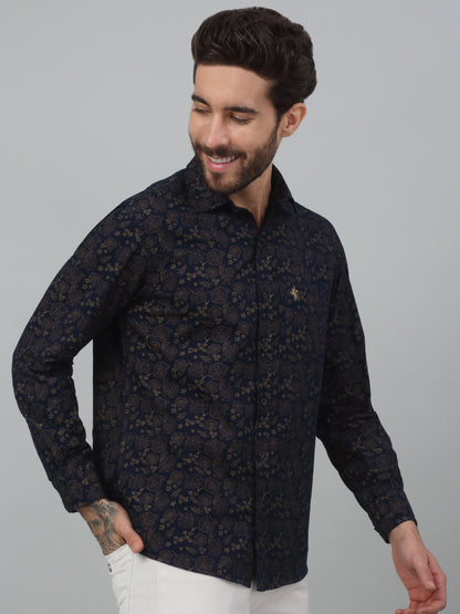 Men's Navy Blue Casual Floral Print Full Sleeve Shirt