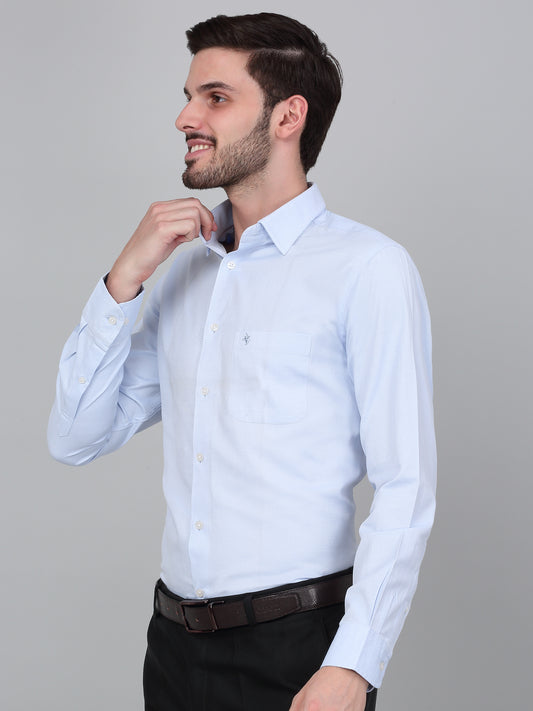 Men's Sky Blue Regular Fit Solid Full Sleeve Formal Shirt