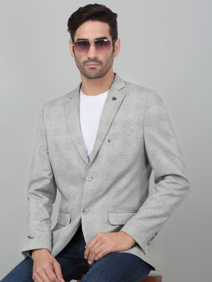 Cantabil Men Light Grey Checkered Notch Lapel Casual Blazer