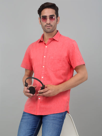 Men's Red Casual Plain Half sleeve Shirt