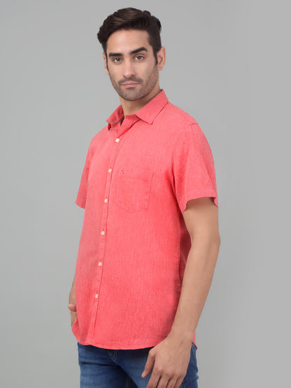 Men's Red Casual Plain Half sleeve Shirt