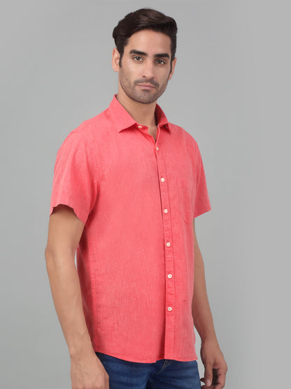 Men's Red Casual Plain Half sleeve Shirt