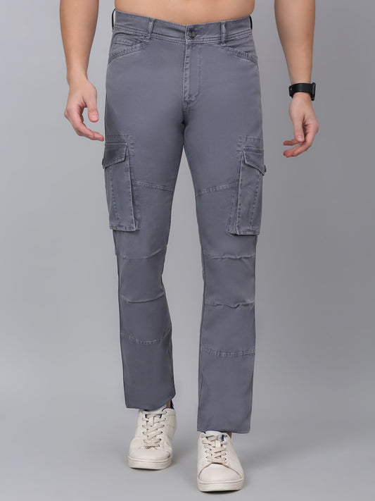 Men's Grey Solid Full Length Stretchable Cargo