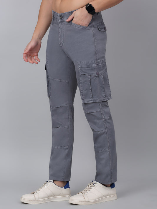 Men's Grey Solid Full Length Stretchable Cargo