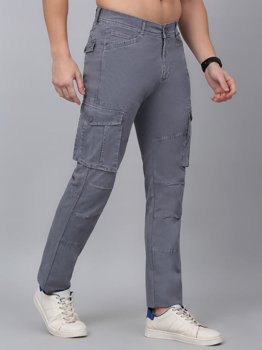 Men's Grey Solid Full Length Stretchable Cargo