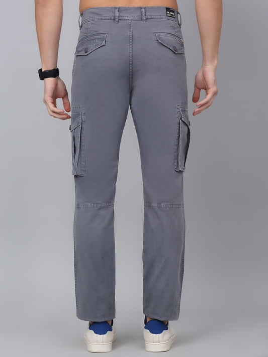 Men's Grey Solid Full Length Stretchable Cargo