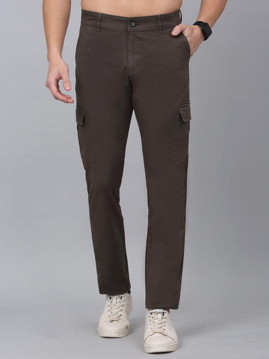 Men's Olive Green Solid Full Length Stretchable Cargo