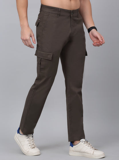 Men's Olive Green Solid Full Length Stretchable Cargo