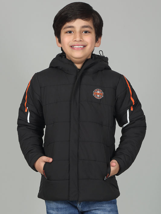 Boys Black Mock Neck Solid Full Sleeves Casual Jacket