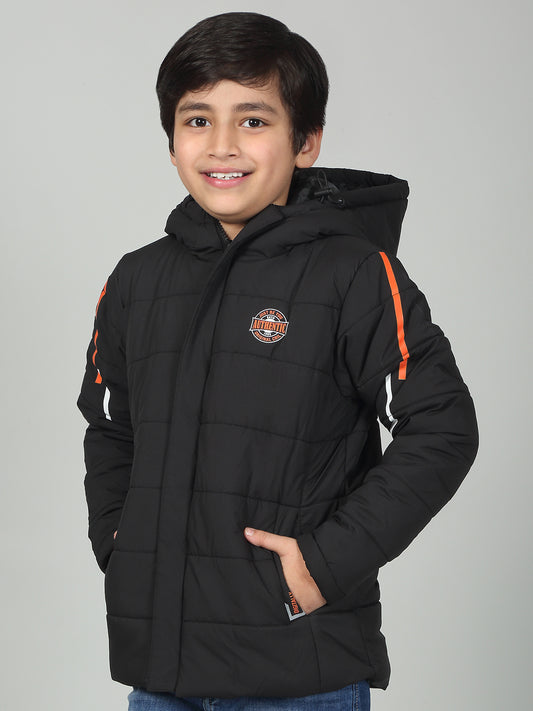 Boys Black Mock Neck Solid Full Sleeves Casual Jacket