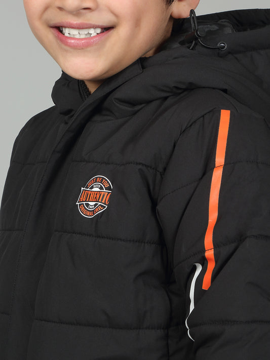 Boys Black Mock Neck Solid Full Sleeves Casual Jacket