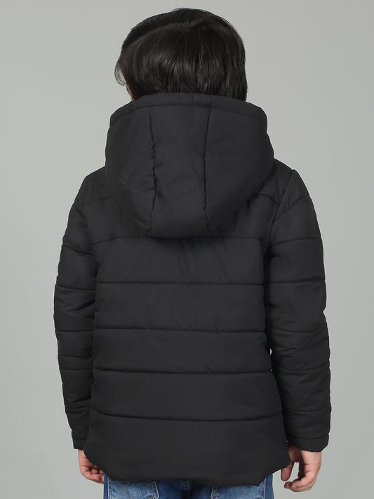 Boys Black Mock Neck Solid Full Sleeves Casual Jacket